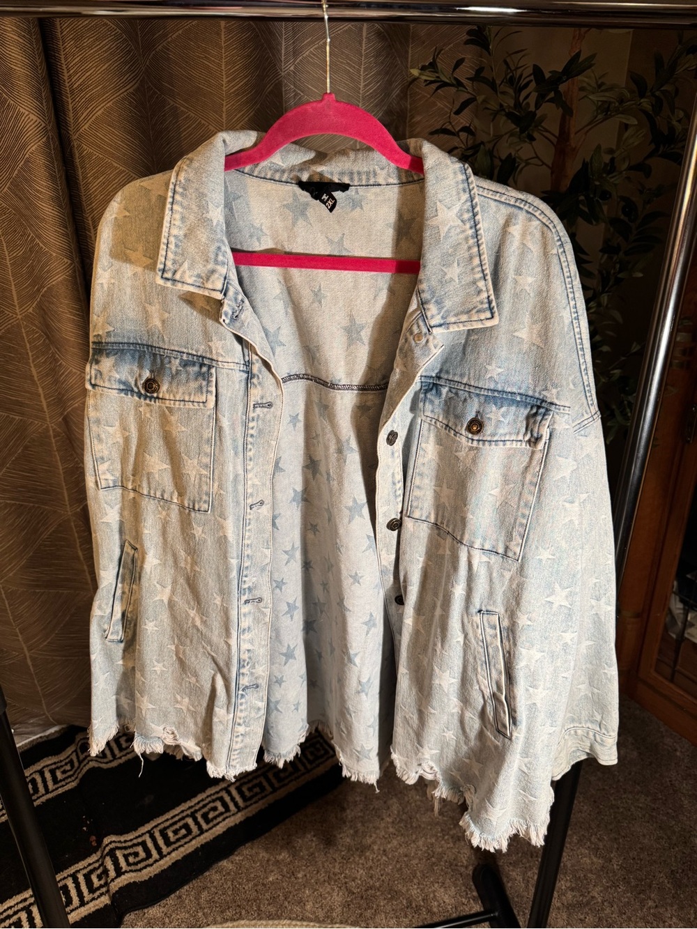 Light Blue Star-Print Denim Jacket - Women's